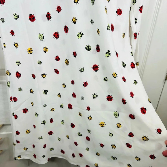 ModCloth Women's White with Ladybug Print A-Line Mini Dress Size L Bell Sleeve - Picture 9 of 13
